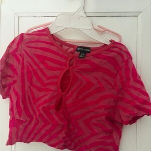 PrettyLittleThing Hot Pink Sheer Zebra Top